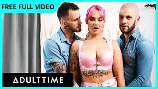 Pink Haired MILF Takes on Two Bisexual Man