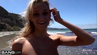 Skinny Blonde Masturbates With Vibrator on Beach