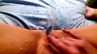 Fingering Pussy, Huge Squirt Leaves Puddle In Amateur Bed