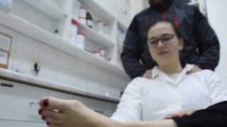 Foot Lover Worships Big Bare Feet Of One Cute Pharmacist Foot Worship, Big Feet, Czech Soles, Toes