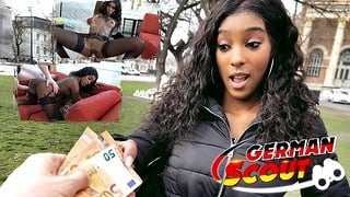 Ebony Teen in Stockings and Black Lingerie Rolls Eyes During Orgasm