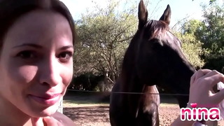 Lesbian Nina Showing Her Perfect Ass And Sexy Body In Rodeo Outdoor