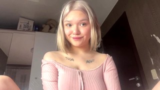 Petite Schoolgirl In Stockings Masturbates Tight Pussy