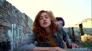 Public Agent Sexy Redhead Waitress Sucks Cock And Gets Fucked Doggystyle Outside In Public