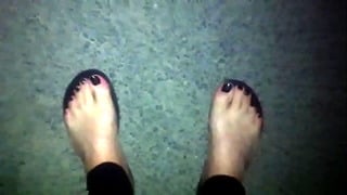 Walking Outdoor On The Street With Catsuit Bodystockings Naked Feets