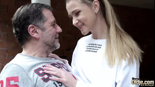 Gradpa fucks tight and wet teen pussy with cumshot in mouth