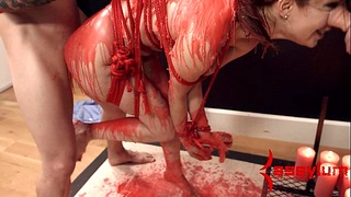 Redhead babe hot wax bondage