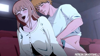 Makima got excited from public sex in the cinema hentai anime