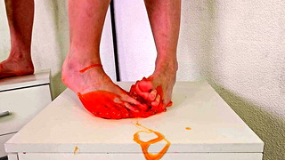 Feet week! Alice Klay playing with orange slime